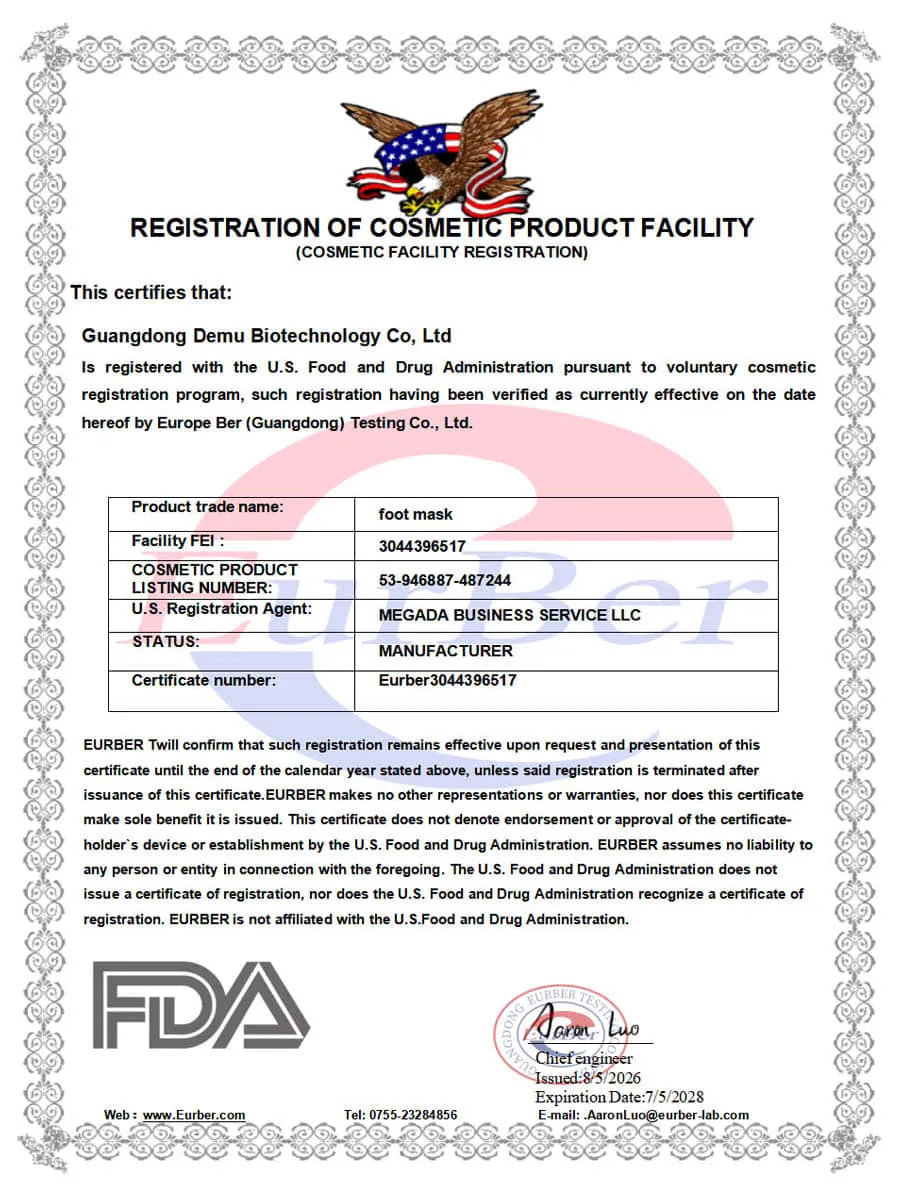 FDA cosmetic registration certificate